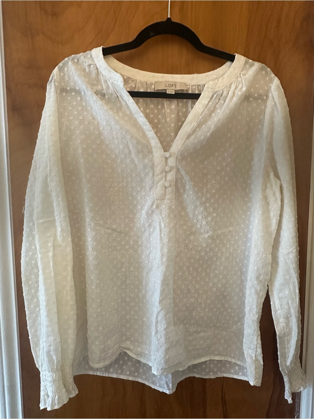 LOFT White Swiss Dot Peasant Blouse